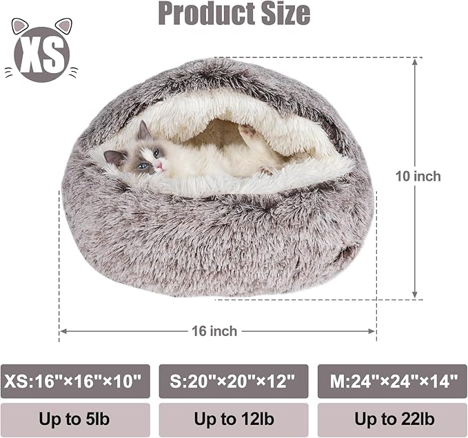 Cat Beds & Dog Bed with Cover Cave, Dog Beds for Small Dogs, Round Soft Plush Donut Calming Pet Bed for Indoor Cats or Small Dog, Washable Puppy Bed with Non-Slip Bottom-16inch
