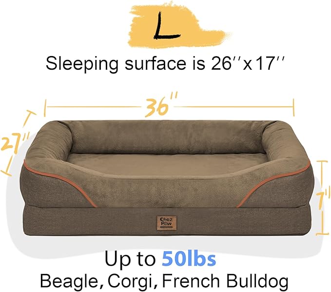 Washable Orthopedic Large Dog Bed - Big Dog Beds with Removable Waterproof Cover and Non-Slip Bottom XL Large Pet Beds with Bolster Extra Large Dogs Bed