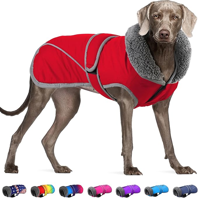 Dogcheer Dog Coat, Christmas Dog Jacket Waterproof Puppy Winter Coat for Cold Weather, Reflective Pet Snow Jacket Warm Turtleneck Fleece Sweater for Small Medium Large Dogs - Red, 2XL