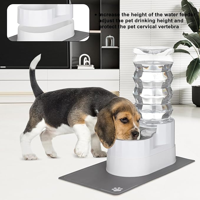 Sfozstra Large Dog Water Dispenser: 8L Automatic Stainless Steel White Water Feeder with Waterproof Pad - Raised Edge Water Dispenser for Dogs & Cats Easy Clean