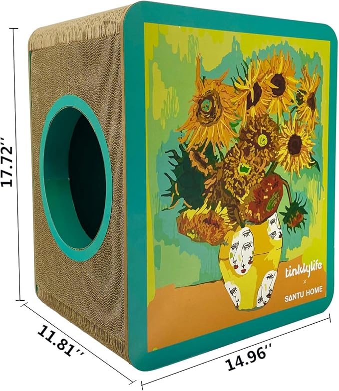 FluffyDream Cat Scratcher Cardboard, Sunflowers Shape Adaptation Spoof Version Cat Scratching House Bed Furniture Protector, Green Colour