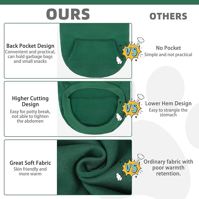 KOOLTAIL Basic Dog Hoodie - Soft & Warm Dog Hoodie Sweater with Leash Hole and Pocket, Dog Winter Coat, Cold Weather Clothes Sweatshirt for Small Medium Large Dogs Puppy Cat Boys Girls Green XL/XXL