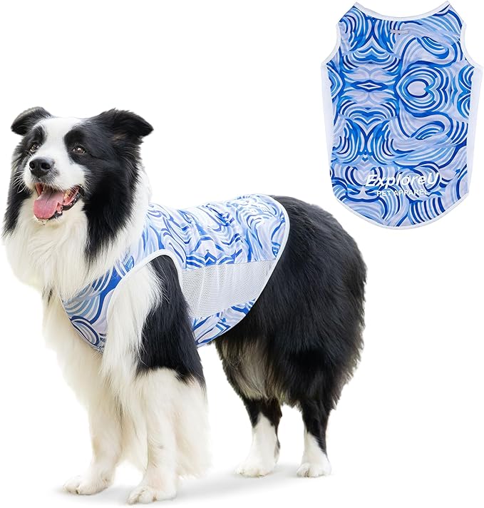 Sun Protection Dog Shirts, Breathable Cooling Vest for Summer Lightweight Quick Dry and Insert Prevention Cotton Tank Top for Small Medium Large Pet Outdoor, Hiking (Blue Wave, Medium)