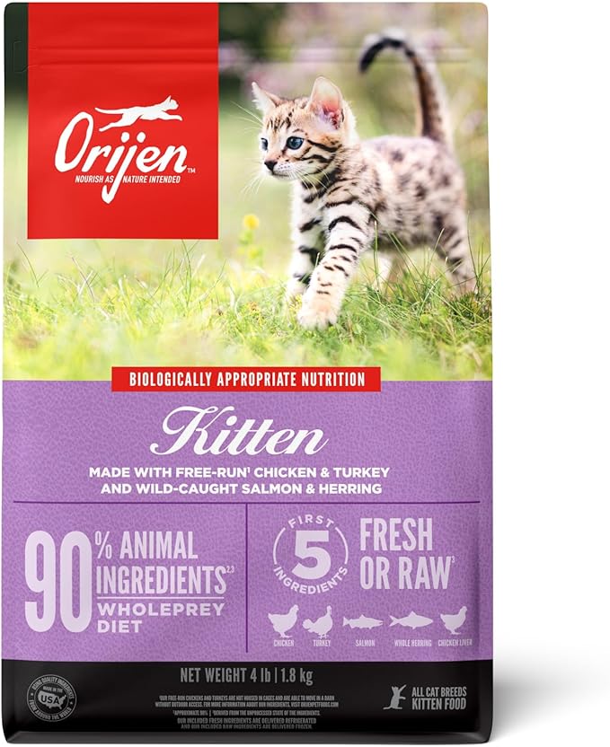 ORIJEN Grain Free High Protein Premium Dry Cat Food Kitten Recipe 4lb Bag