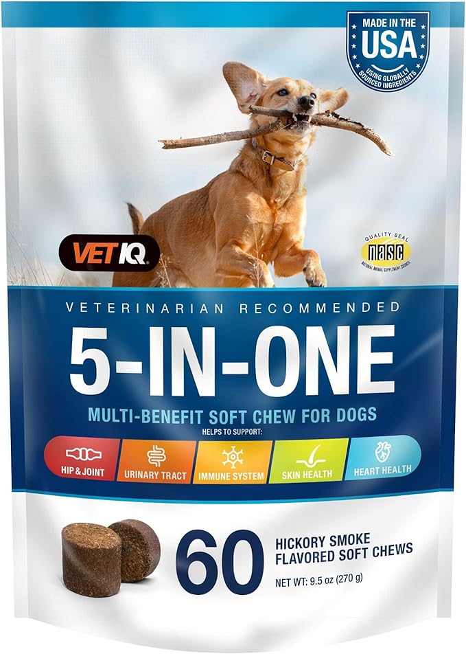 VetIQ 8-in-One Multifunctional Supplement for Dogs, Supports Hip & Joint, Urinary Tract, Immune System, Skin Health and Heart Health, Soft Chews, Made in The USA, 60 Count (Pack of 2)