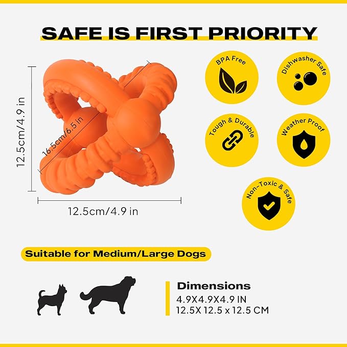 Fida Dog Chew Toys for Aggressive Chewers, 3-in-1 Indestructible Interactive Dog Toys, Unique Detachable Natural Rubber Balls Tug &Fetch Toys for Large & Medium Dogs(Orange, L)