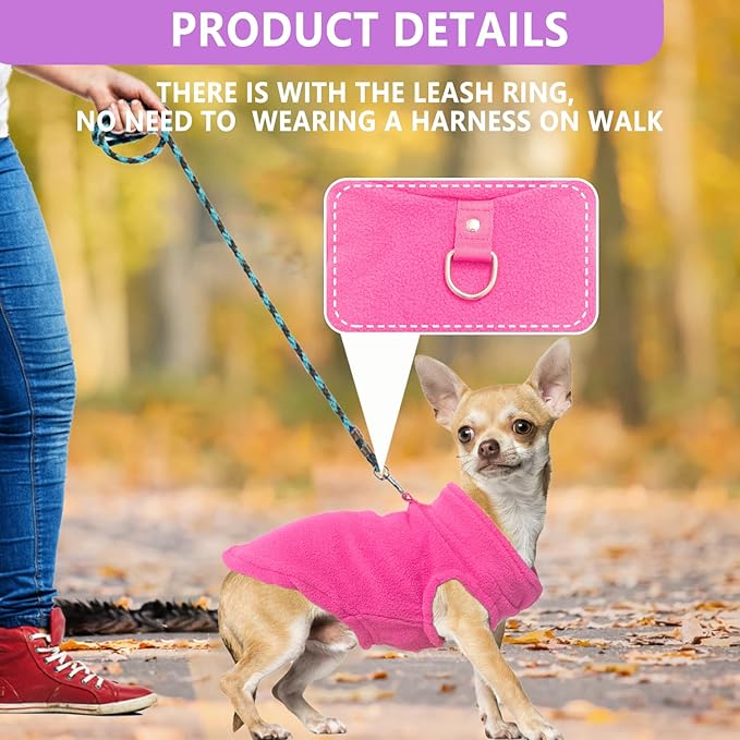 2 Pack Dog Sweater with Leash Ring Winter Warm Pet Sweater Thick Clothes Coat Fleece Dog Sweaters for Medium to Large Dogs Girl Boy for French Bulldog, Dachshund (Pink,Purple, XX-Large)