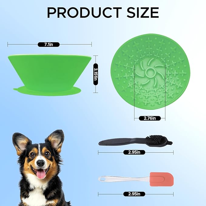 Dog Lick Bowl – Silicone Lick Mat for Dogs with Freeze Bone, Slow Feeder, Non-Slip Base, Includes Brush & Scraper, Large Opening for Anxiety Relief & Oral Health, Ideal for Frozen Treats (Green)