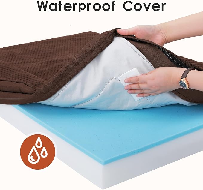Orthopedic Dog Beds Large Sized Dog, 3 Inch Memory Foam Pet Bed for Medium and Large Dogs, Washable Removable Cover, Nonskid Bottom, Waterproof, 36x27 Inches L Brown Grey