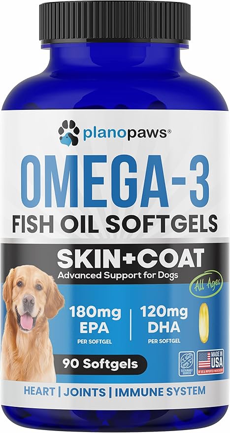 Omega 3 Fish Oil for Dogs - Salmon Oil for Dogs - Dog Fish Oil Supplement May Help Shedding, Allergy, Itch Relief - Supports Dry Skin, Joints - Dog Skin and Coat Supplement - 90 Fish Oil Pills EPA DHA