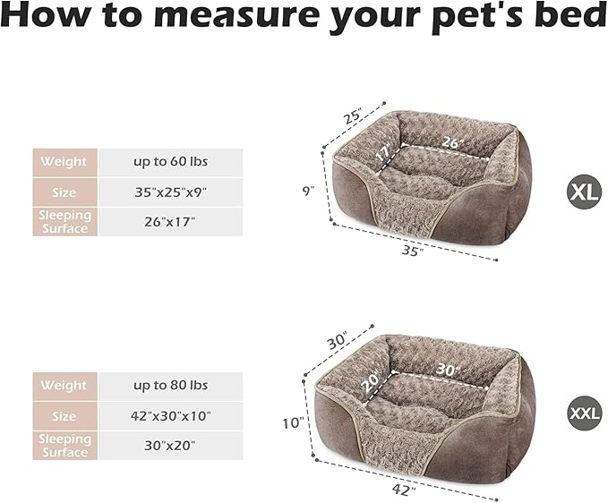 INVENHO XX-Large Dog Bed Rectangle Washable Orthopedic Soft Calming Sleeping Durable Pet Cuddler with Anti-Slip Bottom