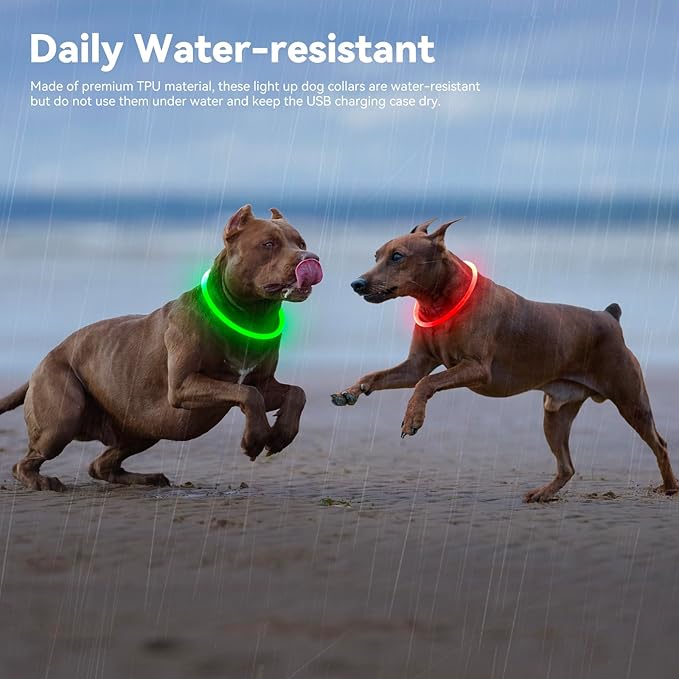 HIGO Light Up Dog Collar, RGB Rechargeable LED Dog Collar, TPU Dog Collar Light for Night Walking, Cuttable Size, Be Seen at Night for Small Medium Large Dogs, Dog Camping Essentials (RGB-TPU)