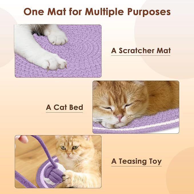 Cat Scratcher Mat, Natural Cotton Rope Cat Scratch Pad, 15.7'' Round Horizontal Floor Cat Scratching Pads for Indoor Cats, Cat Furniture Protector for Wall, Couch, Carpets, Sofas