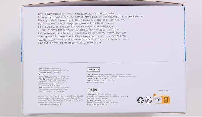 10 Pack Pet Water Fountain Filter Replacement for 135 fl oz/4L Wilreless Cat Water Fountain (for YPD-C004S,YPD-C004P)