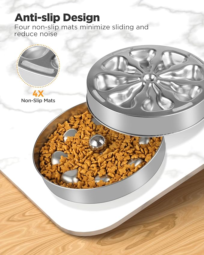 Slow Feeder Dog Bowl – Stainless Steel Non-Slip Metal Bowl for Slow Feeding, 5 Cups Large Capacity, Double-Sided Design for Dry, Wet, or Raw Food, Ideal for Small, Medium, Large Dogs