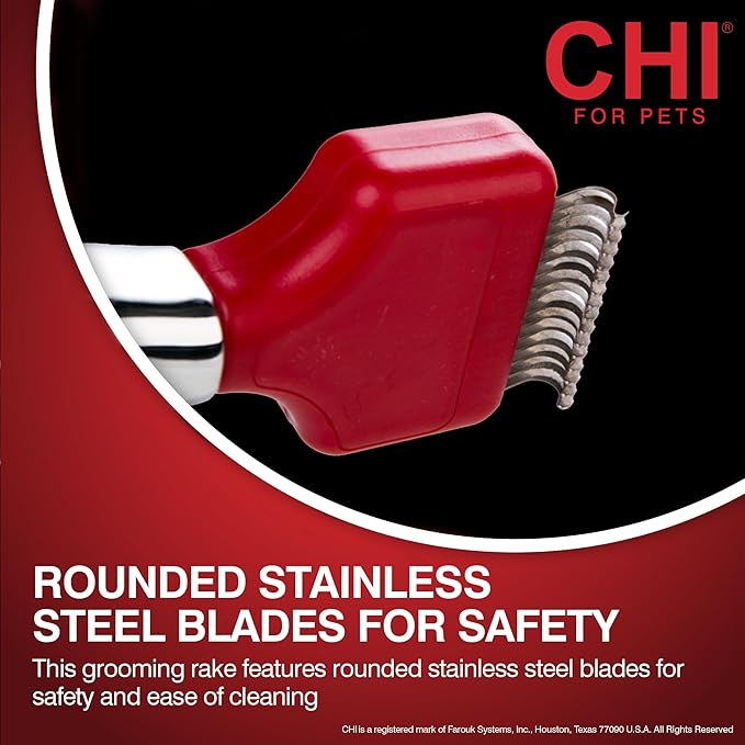 CHI for Dogs Dematting and Deshedding Undercoat Rake - Dog Grooming Tool for Long Hair - Safe Blade Design for Mats and Knots - Ideal for Thick Coats and Tangled Fur