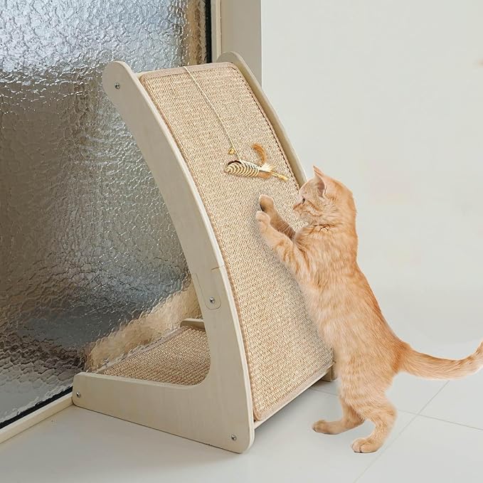 Cat Scratcher, Curved Scratching Board for Indoor Cats, Protecting Furniture Scratch Pad, Floor Mounted Scratching with Mouse Toy, Catnip