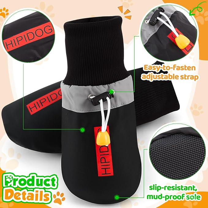 Dog Raincoat Jacket and Dog Shoes, Reflective Adjustable Hooded Pet Poncho Rain Coat with Leash Hole for Large Medium Dogs, Water-Resistant Skid-Resistant Sole, for Dogs Weighing80-50lbs, Yellow(L)