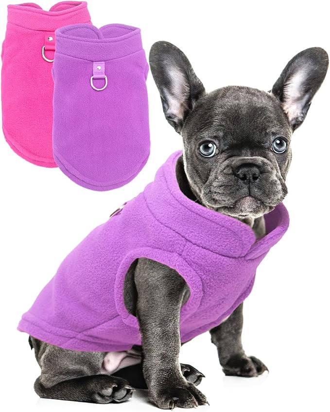2 Pieces Fleece Dog Sweaters for Small Dogs Girl, with Leash Ring, Warm Pet Sweater Fall Winter Thick Clothes Coat for Chihuahua, French Bulldog, Dachshund,XL