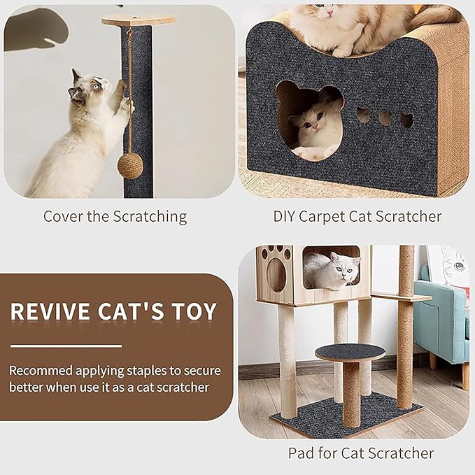 Cat Scratching Post Carpet Mat Trimmable Self-Adhesive Replacement Mat 78.7"x15.8" Cuttable Cat Scratcher Cover for Cat Tree Shelf Shelves Steps Couch Furniture Wall DIY Protector, Dark Grey