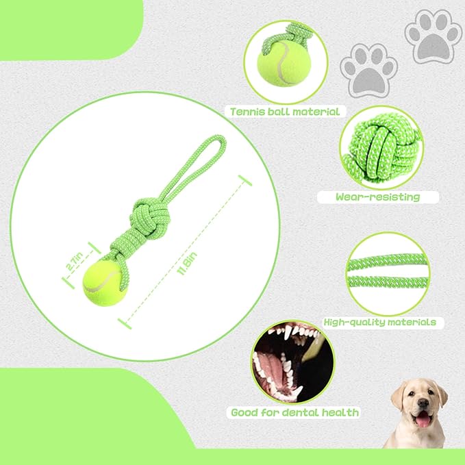 Dog Rope Toy for Medium and Small Dogs Interactive Puppy Toys Tug of War Rope Tether Tug Outdoor Dog Toy 1 Knot Puppy Teething Chew Cotton with Tennis Ball