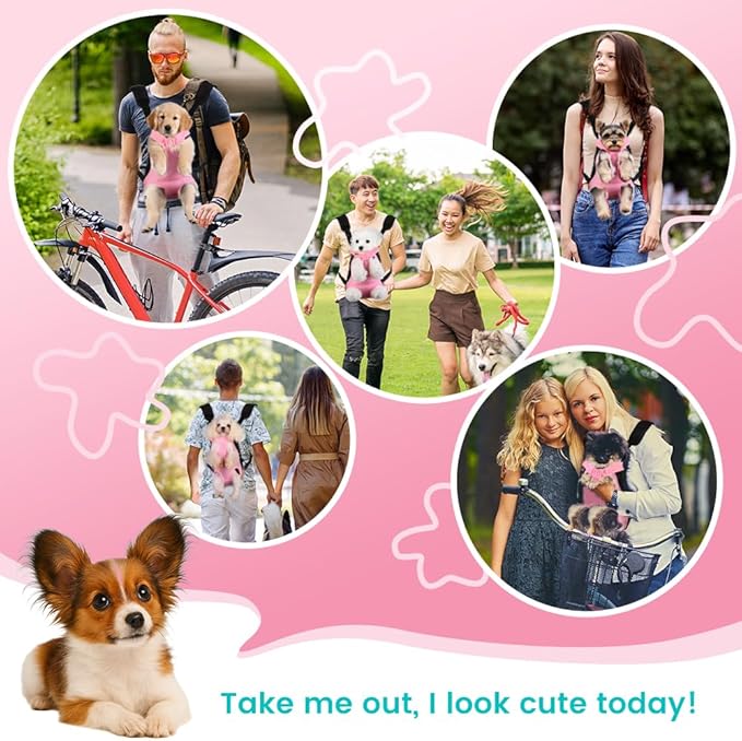 Dog Backpack Carrier, Thick Straps & Cushion, Pet Sling Front Backpacks for Small Medium Dogs 2.5-4 Lbs, Legs Out, Adjustable Wearable Puppy Chest Travel Bag, Easy-Fit for Hiking/Walking/Camping