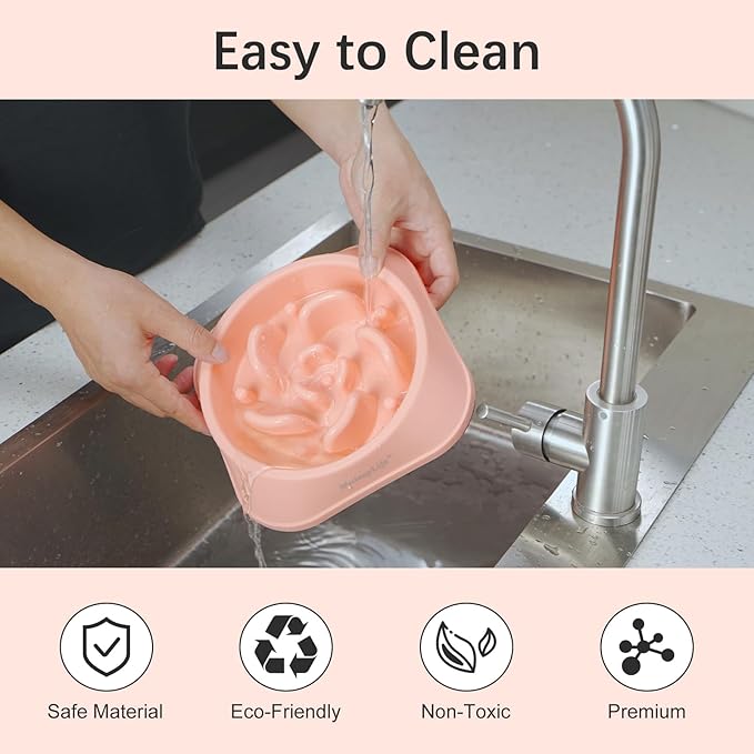 MateeyLife Slow Feeder Dog Bowls 2PCS, Anti-Choking Puzzle Dog Food Bowls, Anti-Slip Interactive Feeding Slow Down Eating, Bloat Stop Maze Dishes for Medium Large Breeds Pink&Purple
