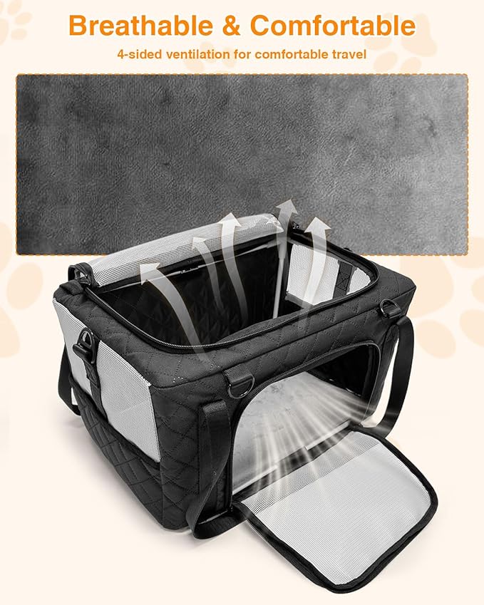 PETUX Small Cat Carrier - Pet Carrier Airline Approved for Kitten Under 10 lb - Escape-Proof, Foldable & Portable Cat Carriers for Travel, Vet Visits with Removable Bag, Safety Buckle & Leash - Grey