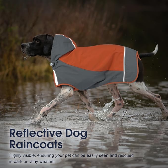 IECOii Dog Raincoat,Waterproof Rain Coat for Small Dogs,Adjustable Pet Rain Jacket with Hood,Lightweight Doggy Raincoats with Reflective Stripes,Orange,Small