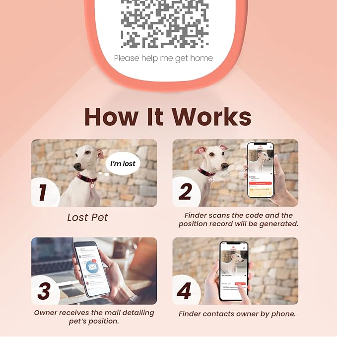 Pawaii QR Code Pet ID Tag, Silent Silicone Dog ID Tag, Modifiable Pet Online Profile, Free Online Pet Page Emergency Contact, Scan QR Receive Instant Pet Location Alert Email, 1Pack (Bright Red)