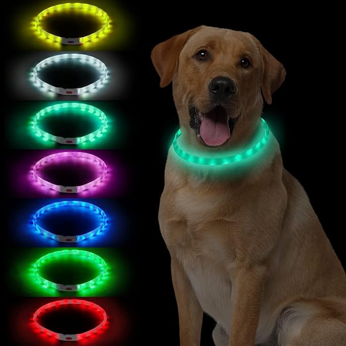 LED Multi-Color Dog Collar, Rechargeable 7 Colors Changing Light Up Dog Collar, Dog Lights Make Pet Visible and Safety for Night Walking,Outdoor, Camping, for Small Medium Large Dogs by NOVKIN