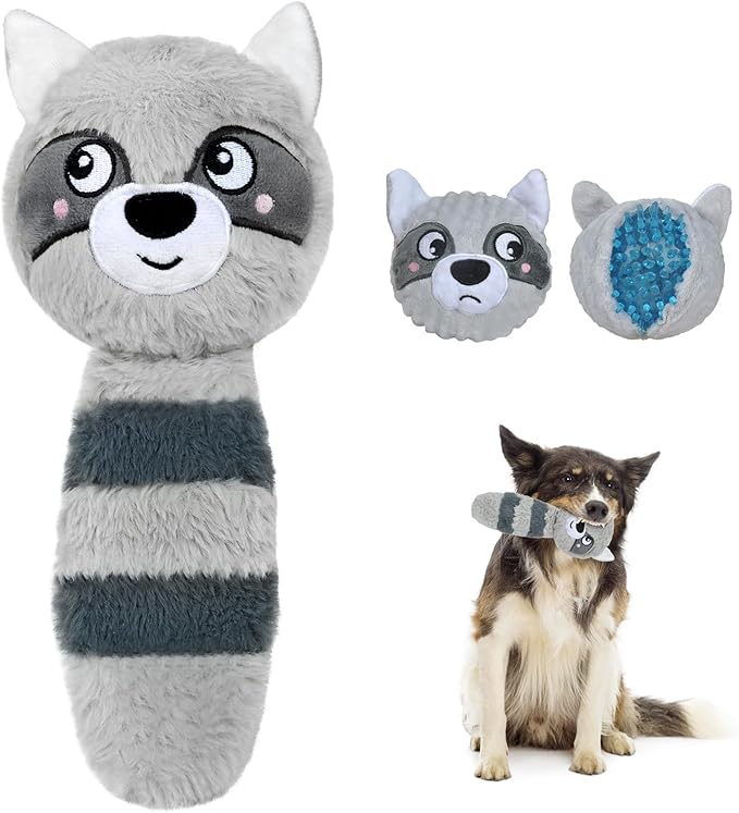 Fida Squeaky Dog Toys for Aggressive Chewers 3 in 1, Dog Chew Toys with 3 Layers,Interactive Dog Toys for Large Dogs Balls to Keep Them Busy for Small Medium Dogs(Raccoon)