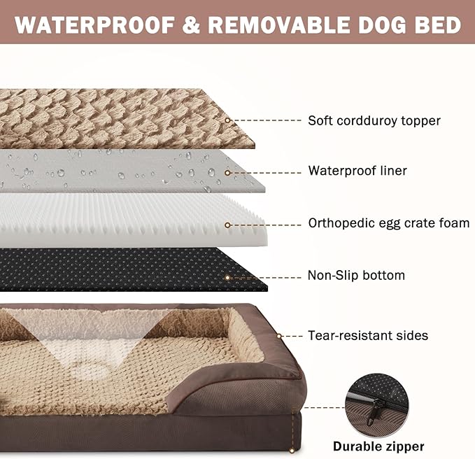 INVENHO Orthopedic Dog Beds Large Sized, XL Egg-Crate Foam Dog Couch with Washable Removable Cover, Waterproof Lining and Nonskid Bottom