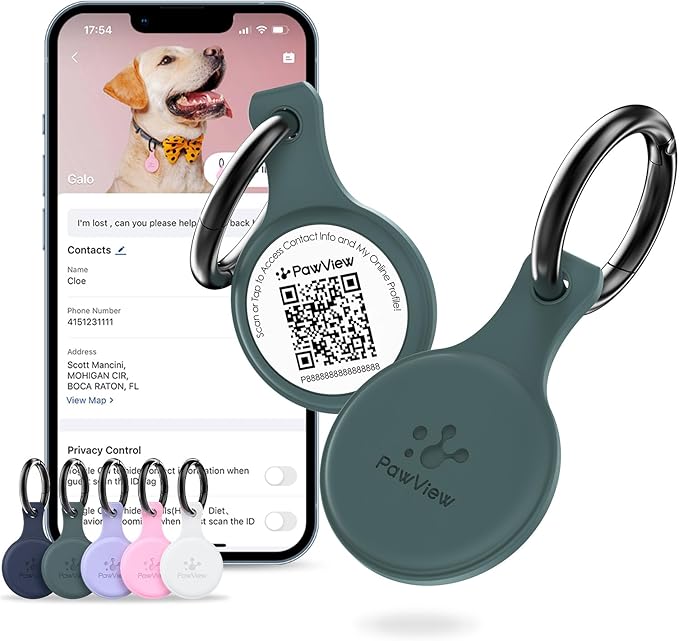 Dog ID Tag with QR Code & NFC, Silent Silicone Dog Name Tags Personalized for Pets- Scan QR for Instant Location Alert, Emergency Contact and Modifiable Pet Profile (Green)