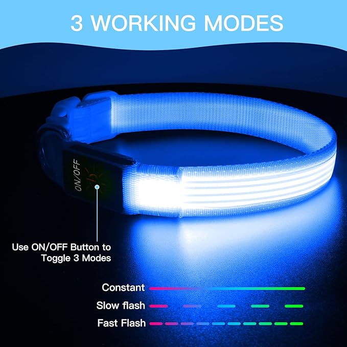 YFbrite Light up Dog Collar, USB Rechargeable LED Puppy Collar Super Bright Adjustable Glowing Dog Lights for Night Walking (Design-2- Blue, Medium)