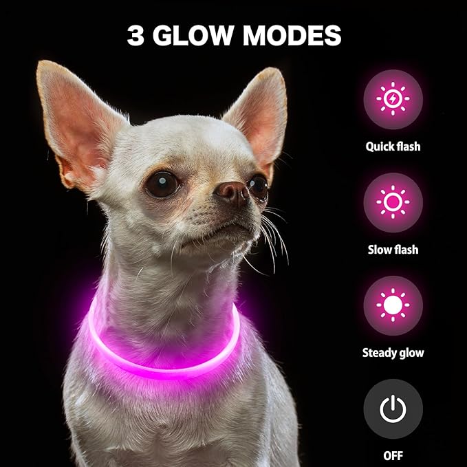 BSEEN Light Up Dog Collar - Rechargeable LED Dog Collar - Waterproof TPU Cuttable Glowing Pet Collar for Small Dogs& Cats - Safety Dog Lights for Night Walking (XS- Pink 40cm)