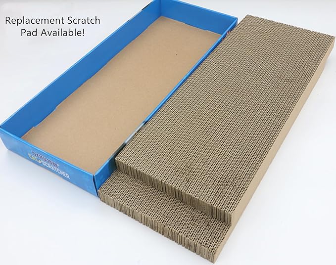 SHENGOCASE Wooden Jumbo 26.4" x 11.8" Extra Large Bus Shaped Cat Scratcher House for Big Cat Maine Coon, Cardboard Cat House with Scratching Pad for Indoor Cats