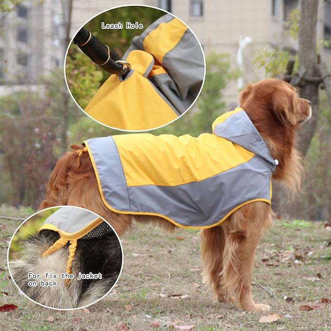 Dogs Packable Lightweight Raincoat: Pet Dog Hood Waterproof Coats Yellow Size 6