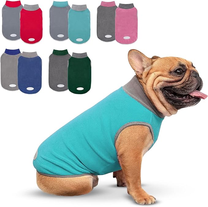 cyeollo 2 Pack Fleece Dog Sweater Stretchy Reflective Stripe Sweatshirt Pet Clothes Lightweight Dog Sweaters for Small Dogs Boy, Teal & Grey XL