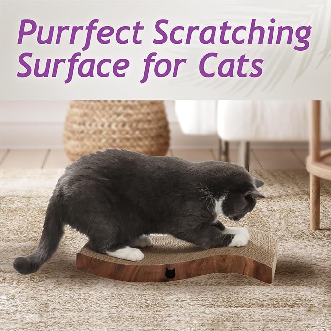 Reversible Wave Cat Scratcher for Indoor Cats - Cat Scratching Board, Horizontal Cat Scratch Pad Lounger with Reversible Usability and Extra Comfort for Lounge(1Pack, Dark Cherry)