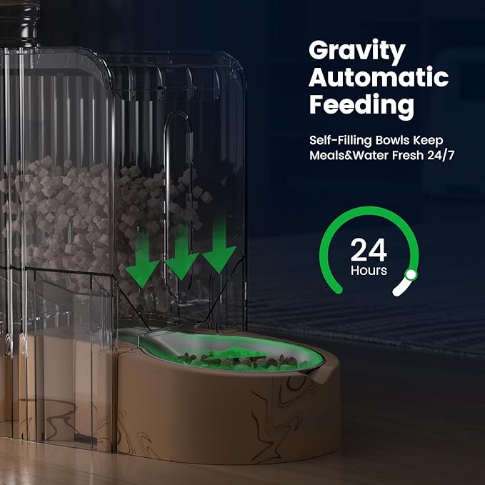 Gardner Pet Gravity Automatic 2-in-1 Pet Feeder, 0.8 Gallons*2 Cat Feeder and Water Dispenser Set, 100% BPA-Free and Stainless Steel Water Bowl for Dogs, Cats, Rabbits, Puppies (Light Woodgrain)