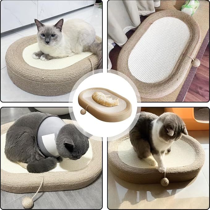 Panup Sisal Cat Scratcher - 24" Cat Scratcher Cardboard, 3 in 1 Oval Cat Scratching Bed Pad with Play Ball, Durable Cat Scratch Lounge for Indoor Cats, Kittens & Puppies