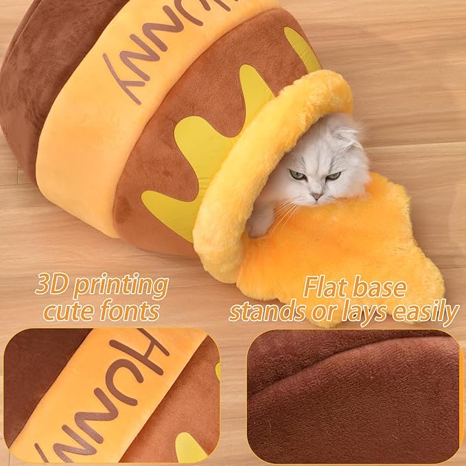 Honey Pot Cat Cave Bed, Soft and Thick Rebound Sponge Pet Nest with Removable & Washable Cushion, Cute Cartoon Design for Small Cats and Breeds