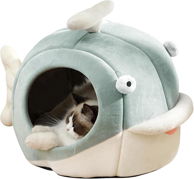 Lcybem Cat Beds for Indoor Cats - Cat Bed Cave with Removable Washable Cushioned Pillow, Calming Cozy Soft Cat Cave, Cute Friendly Dolphin Cat Houses for Indoor Cats No Deformation Pet Bed, M