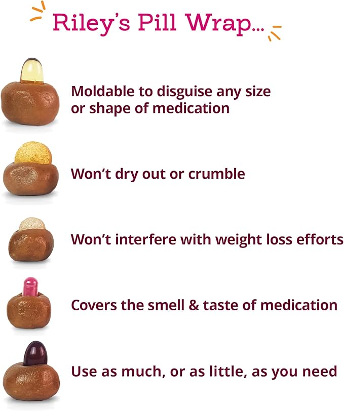 Riley's Pill Wrap for Dogs - Delicious Pumpkin & Peanut Butter Flavored Pill Paste for Dogs - Wrap Pills, Capsules, Tablets in a Pocket or Pouch to Mask The Taste - 4.2 oz