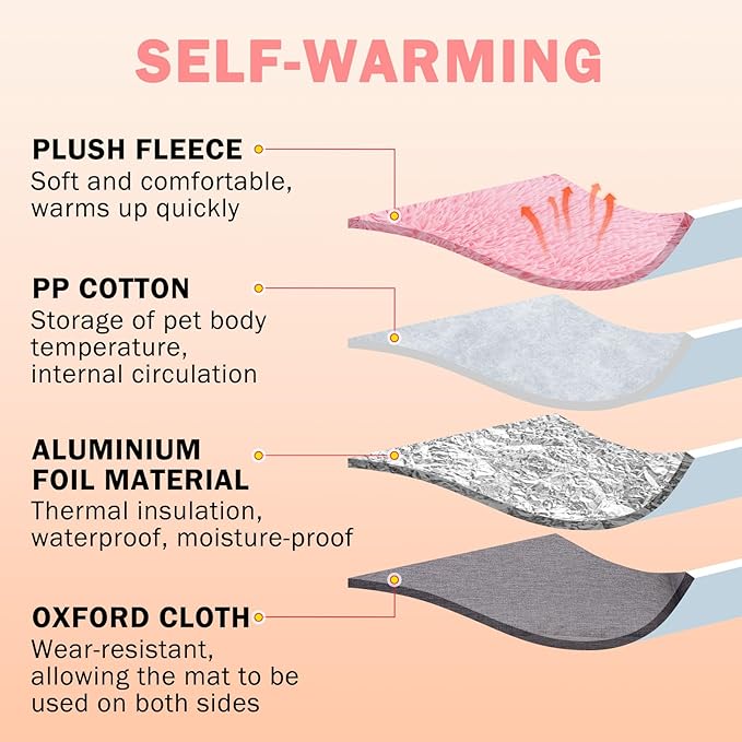 SCENEREAL Self Warming Cat Bed, Heated Cat Bed Mat for Cats Small Dogs, 2 in 1 Soft Plush, Washable Pet Pad for Indoor Outdoor Kitten Puppy, Pink 24" x 20"