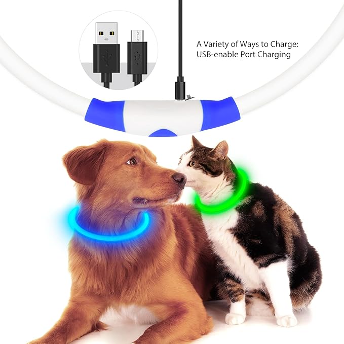 Flashseen LED Dog Collar, USB Rechargeable Glowing Lighted Up Collar, Cuttable Water-Resistant TPU Safety Collar Lights for Small Medium Large Dogs