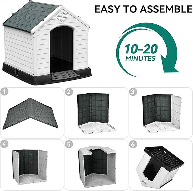 YITAHOME Large Plastic Dog House Outdoor Indoor Doghouse Puppy Shelter Water Resistant Easy Assembly Sturdy Dog Kennel with Air Vents and Elevated Floor