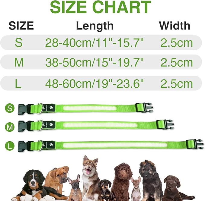 MASBRILL LED Dog Collar,Night Light Up Dog Collars Rechargeable Waterproof Glowing Dog Collar for Small Medium Large Dogs