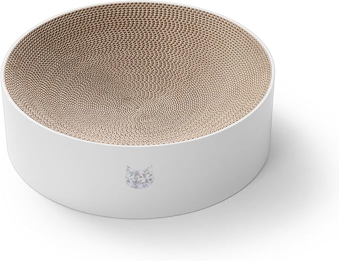 Necoichi Cat Scratcher Bowl for Indoor Cats - Cat Scratching Lounger with Reversible Usability and Extra Comfort for Lounge, Cardboard Bed Couch / (XL, Hologram White)